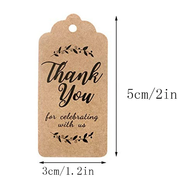 100pcs white/brown Thank you paper tags for Celebrating with Us wedding party gift tag include 200 cm jute cord | Дом и сад