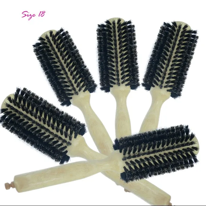 Size 18 5pcs Свинья щетина натуральная деревянная ручка цилиндр волос гребень антистатические не повредить волосы Комфорт Свободные Волнистые Стиль Расческа Несколько выбор - Цвет: Size 18 5pcs
