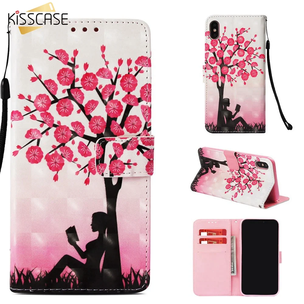 KISSCASE розовый кожаный чехол для телефона iPhone X XS MAX XR флип держатель 8 7 6 6s Plus 5 5S se