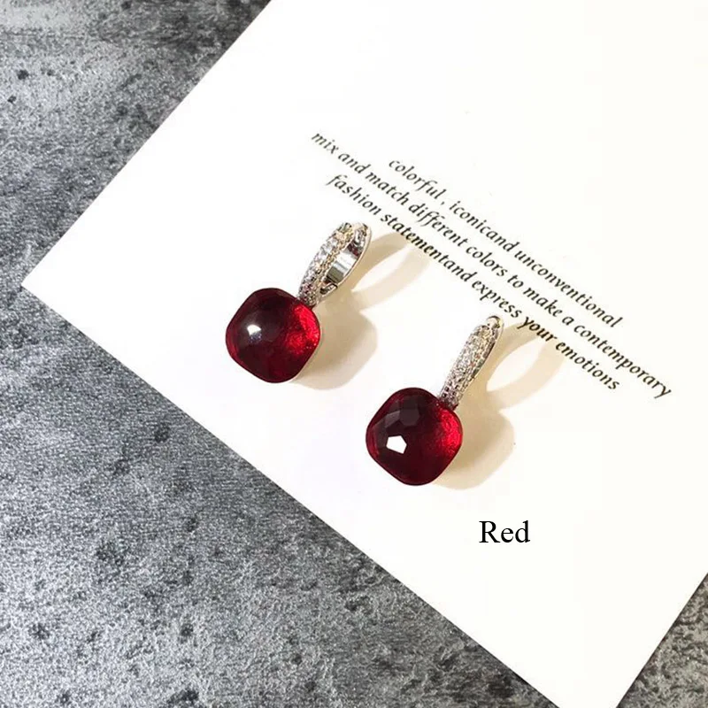 Red 11,11 высокое качество, карамельный стиль, серьги Bijoux, покрытые белым золотом, полный циркон, висячие серьги для женщин, лучший рождественский подарок - Окраска металла: Red