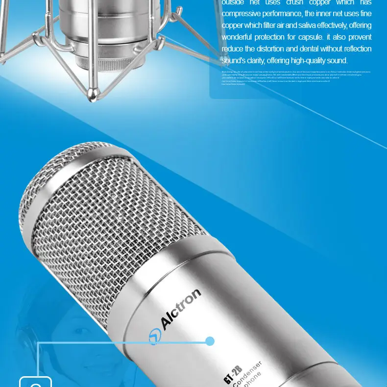 Alctron GT-2B вакуумный трубчатый конденсаторный микрофон профессиональный трубчатый конденсаторный микрофон с амортизатором и блоком питания