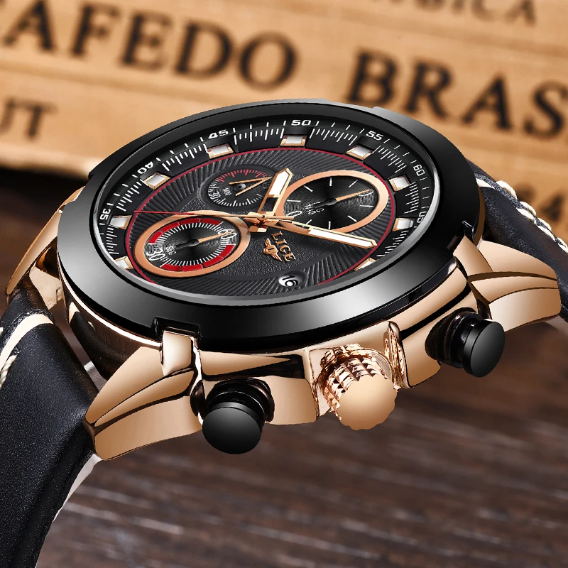 2019 LIGE лучший бренд класса люкс модные часы мужские повседневные кожаные военные