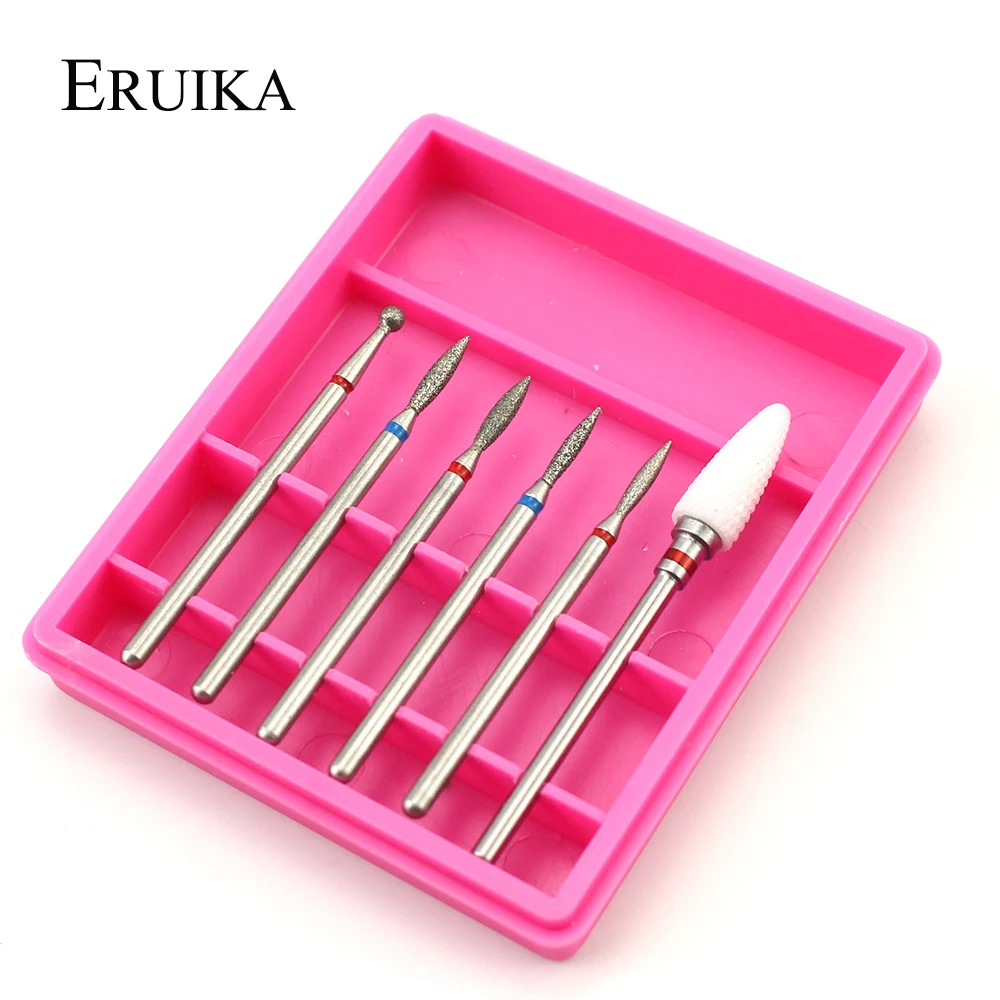 ERUIKA 6 шт. набор Алмазных фрез для ногтей, фрезы, фрезы, роторные фрезы для электрического станка, аксессуары для маникюра