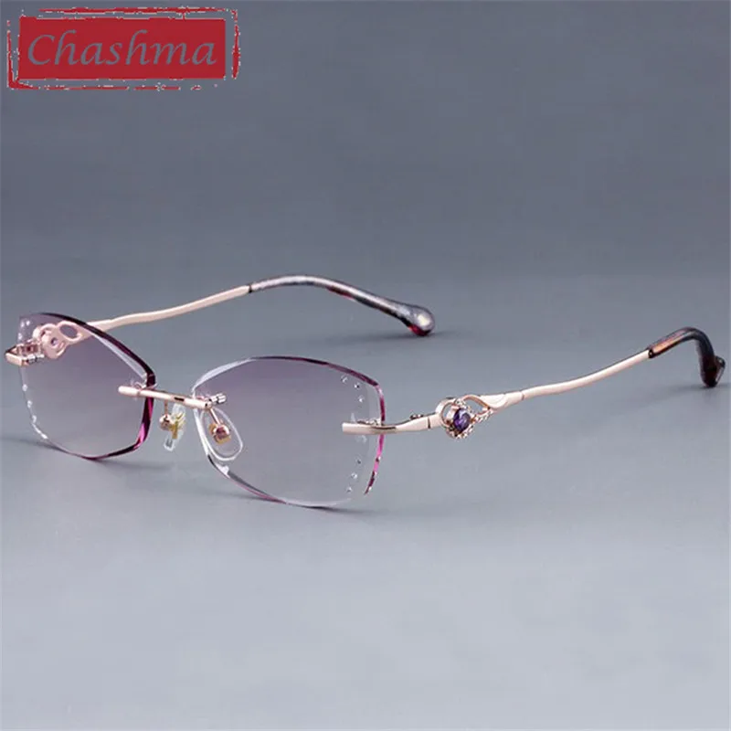 Фиолетовый Бренд Chashma, алмазные Стразы, цветные линзы по рецепту, модные женские фиолетовые титановые оправы для очков - Цвет оправы: Фиолетовый