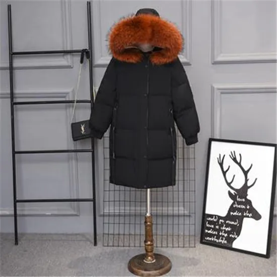Black Brown Fur Зимняя теплая Женская куртка на утином пуху с капюшоном большого размера, натуральный мех, воротник, длинные пуховики, парки, женская Свободная куртка, толстая верхняя одежда RH1077 - Цвет: Black Brown Fur