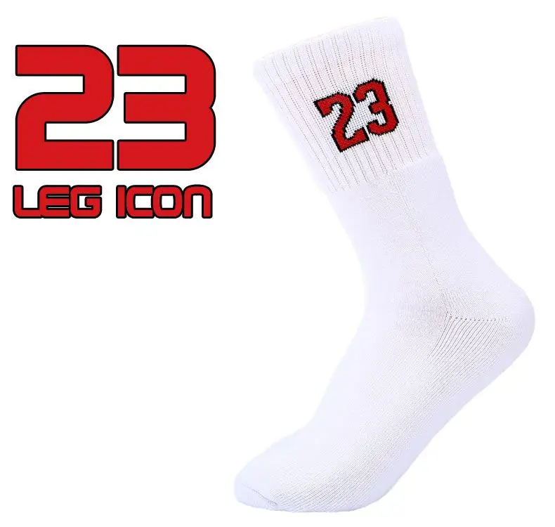 white No.23 socks Новое поступление Chicago Jordon Number 23,52 мужские и женские баскетбольные Элитные махровые хлопковые носки белые, черные, красные - Цвет: white No.23 socks