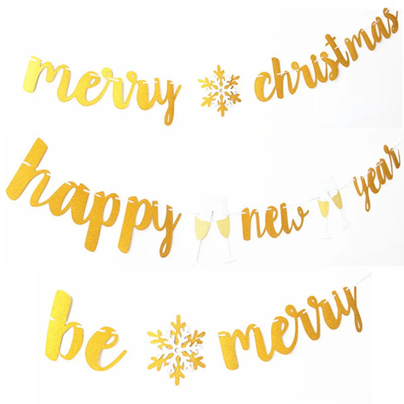 Розовое золото Счастливого Рождества баннеры Рождественское украшение для дома