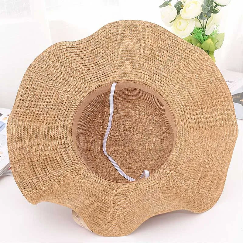 Letter Ribbon Bow Big Wave Women Summer Straw Hat Sun Visor Hats Casual Adult Sky Blue Ladies Caps Beach Cap | Аксессуары для