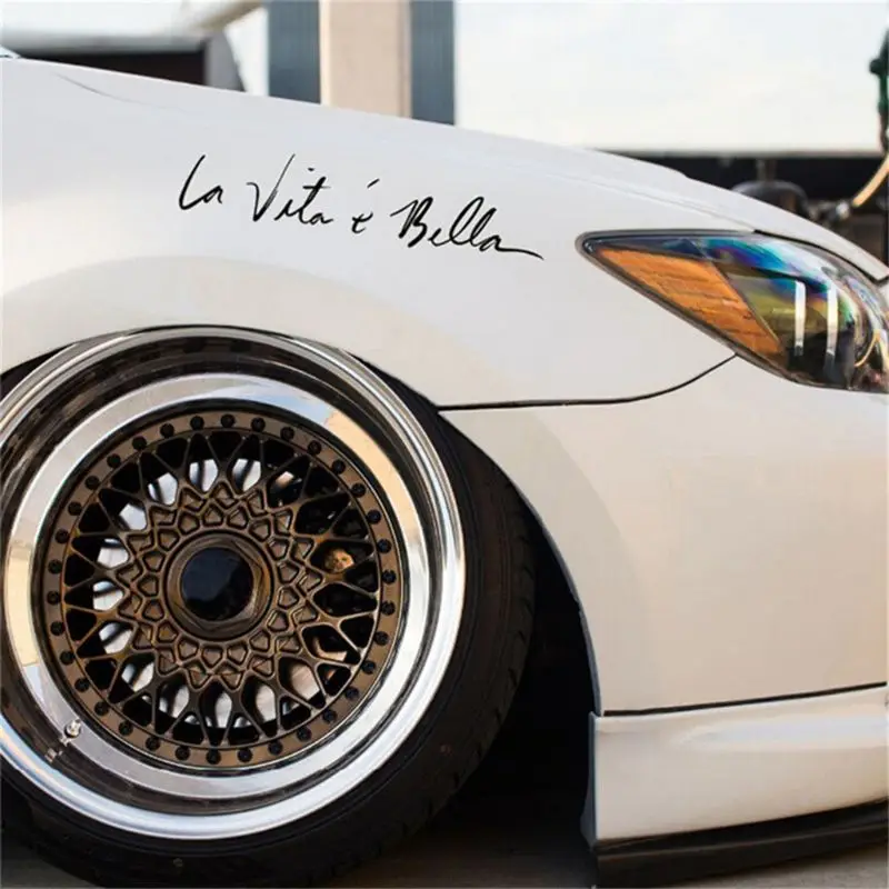 

40*8CM Car Accessories Side Door English Beautiful Life La Vita e Bella Car Sticker Reflective Car Styling