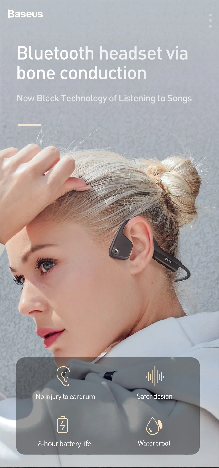 Baseus BC10 Bluetooth наушники с костной проводимостью беспроводной IPX5 Водонепроницаемый Bluetooth 5,0 гарнитура Сверхлегкий Hifi наушники