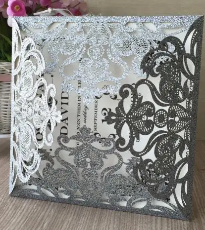 Silver Glitter 100 шт квадратные лазерные Пригласительные открытки - Цвет: Silver Glitter
