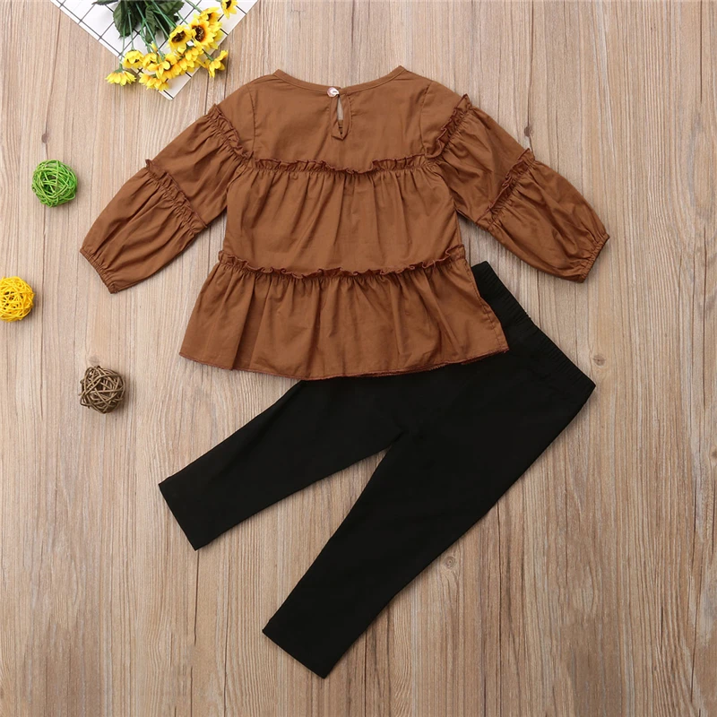 Toddler Girls Long Sleeve Pleated Blouse Tops+Leggings Pants 2PCS Outfits Set Clothes | Мать и ребенок