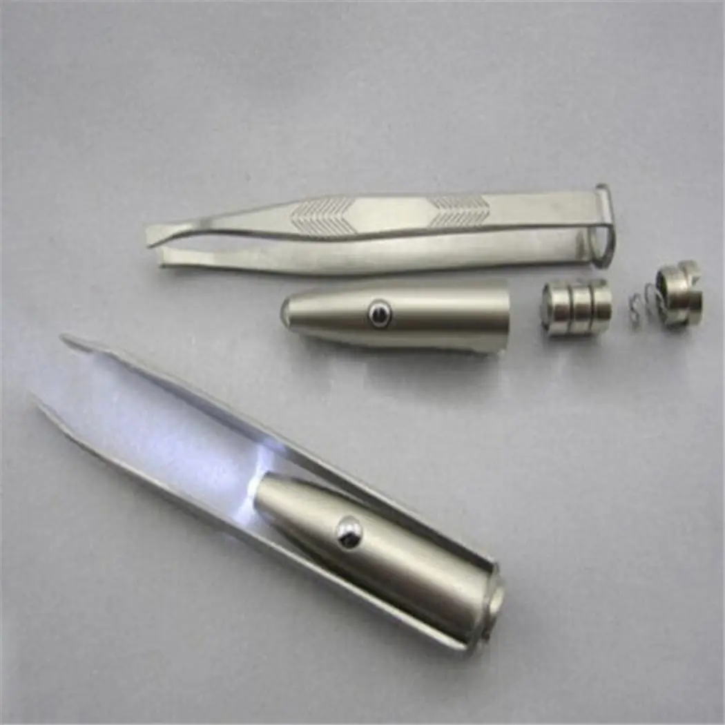 Портативный пинцет для бровей из нержавеющей стали с светодиодный набор