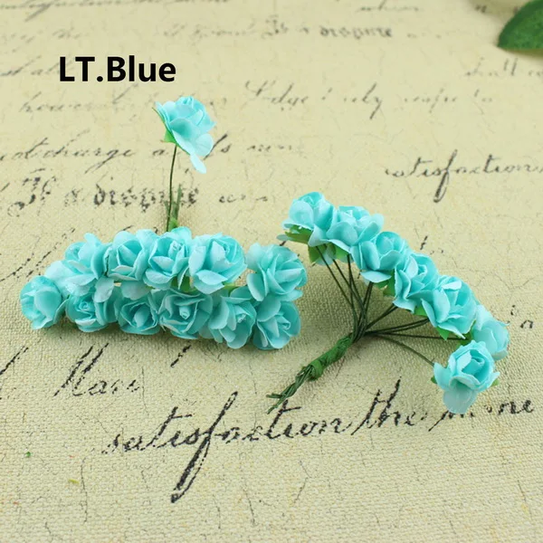 Light Blue 144 шт. 10 мм искусственный цветок Бумага розы Букет невесты для свадьбы домой вечерние украшения DIY ВЕНОК поддельные цветы - Цвет: Light Blue