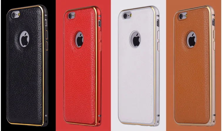 Hot Luxury Stylish Leather Back Aluminum Metal Case Super Thin Cover Skin For iPhone 6/6 Plus |