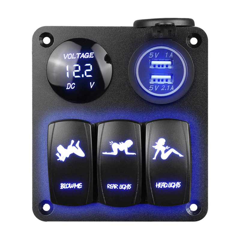 12V/24V автомобиль Лодка 3 Gang Dual USB переключатель вольтметра Панель выключатель