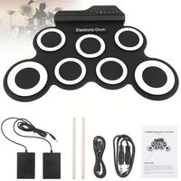 portable dc 5v electronic digital usb 7 pads roll up set silicone electric drum kit with drumsticks and sustain pedal