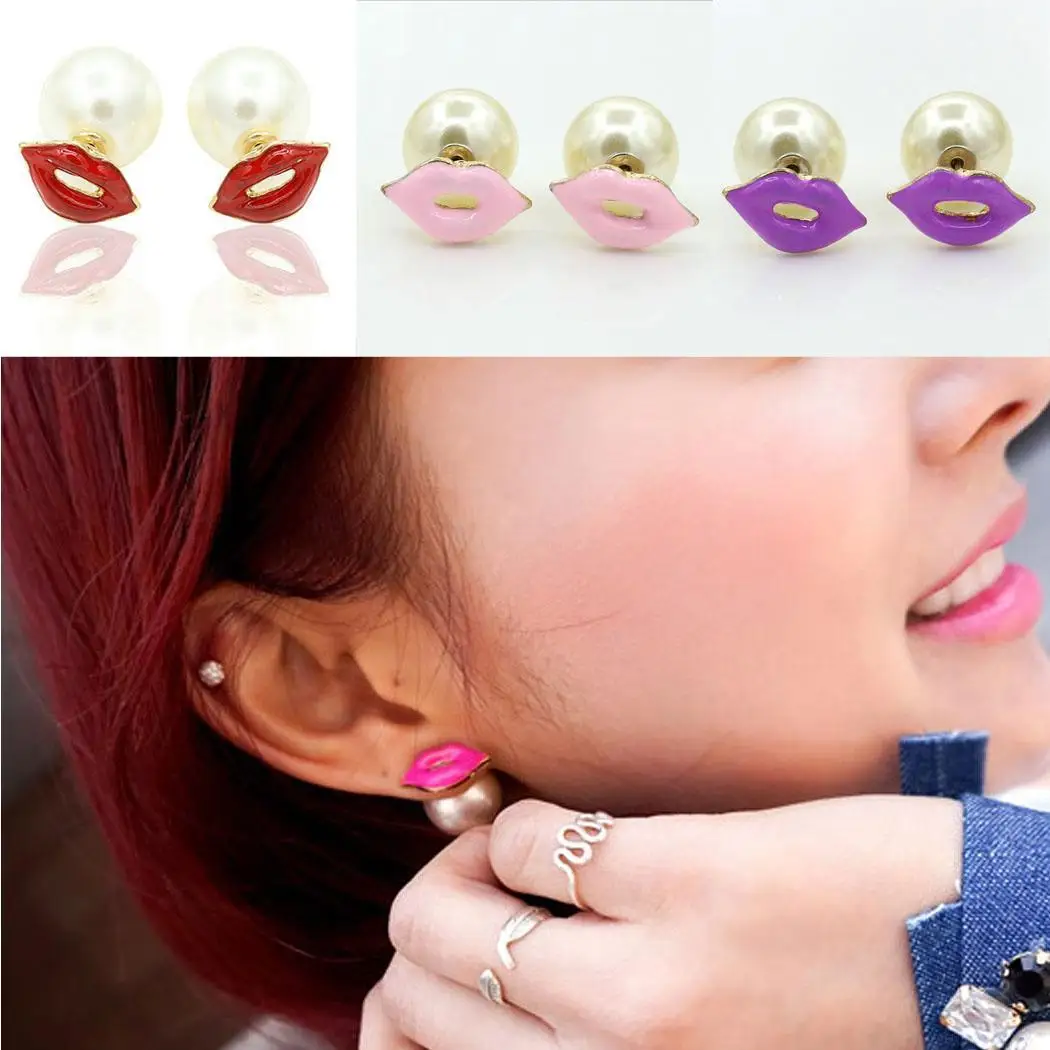 Женские модные элегантные серьги гвоздики с имитацией жемчуга в форме губ 1 3 см/0 5