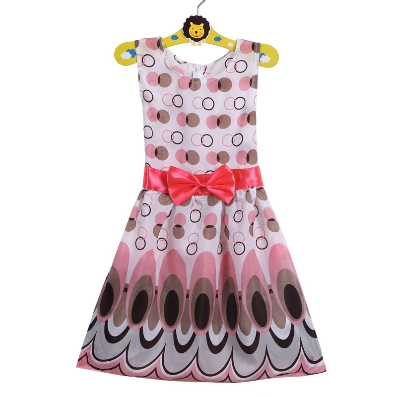 BogiWell Платье для девочек принцесса лук с поясом круг пузырь павлин печати детская
