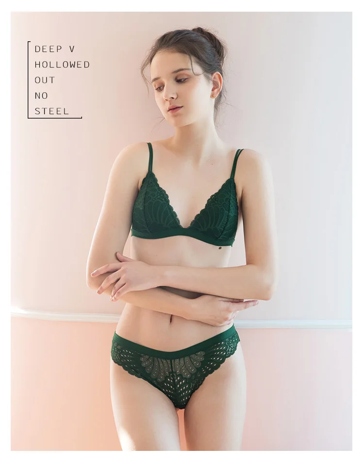 French Lace Underwear Thin Padded Push Up Bralette Translucent Sexy Pantie Small Boobs Comfortable Female Lingerie Wireless Cami
