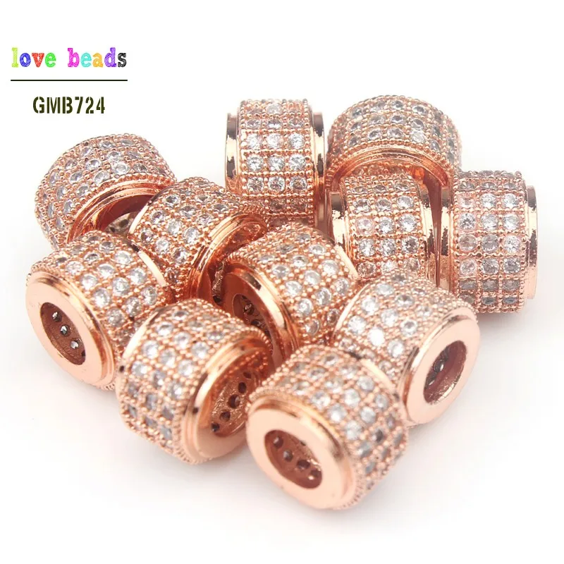 Основные бусины с фианитом 6*9 мм микро-ПАВЕ колонна из циркония металлические