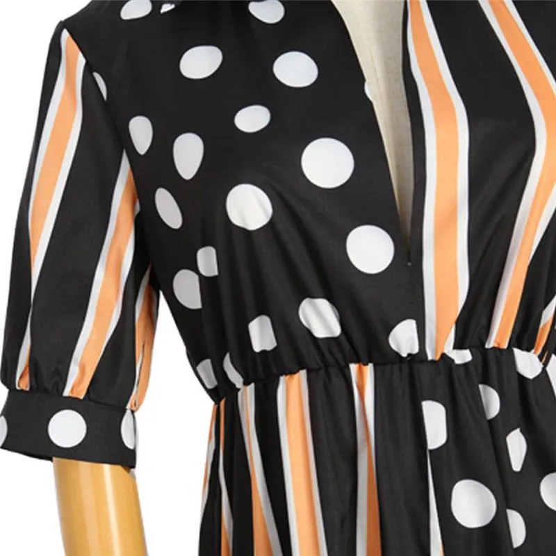 Женское длинное Макси Платье с разрезом в горошек вечерние пляжные сарафан