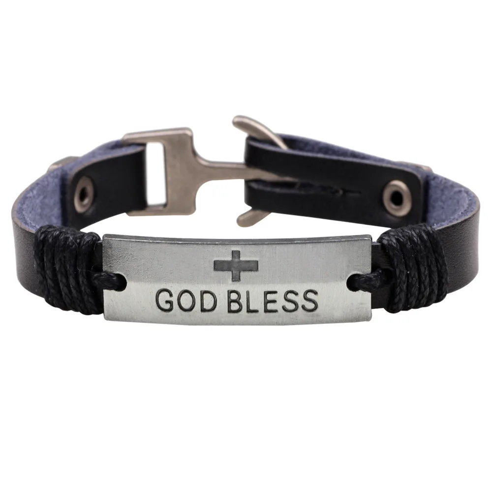 

Kirykle anchor Faith Jewelry Accessories Fashion "god bless" Letter Cross Bracelets Genuine Leather Strap Rope Wrap Bangle Wrist