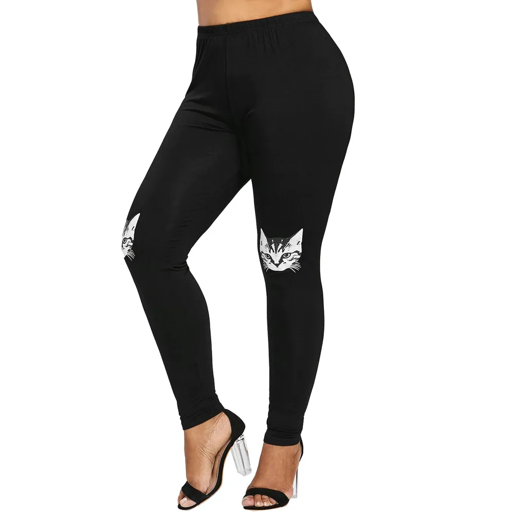 Леггинсы женские с эластичной резинкой на талии Kitty Cat печати брюки леггинсы