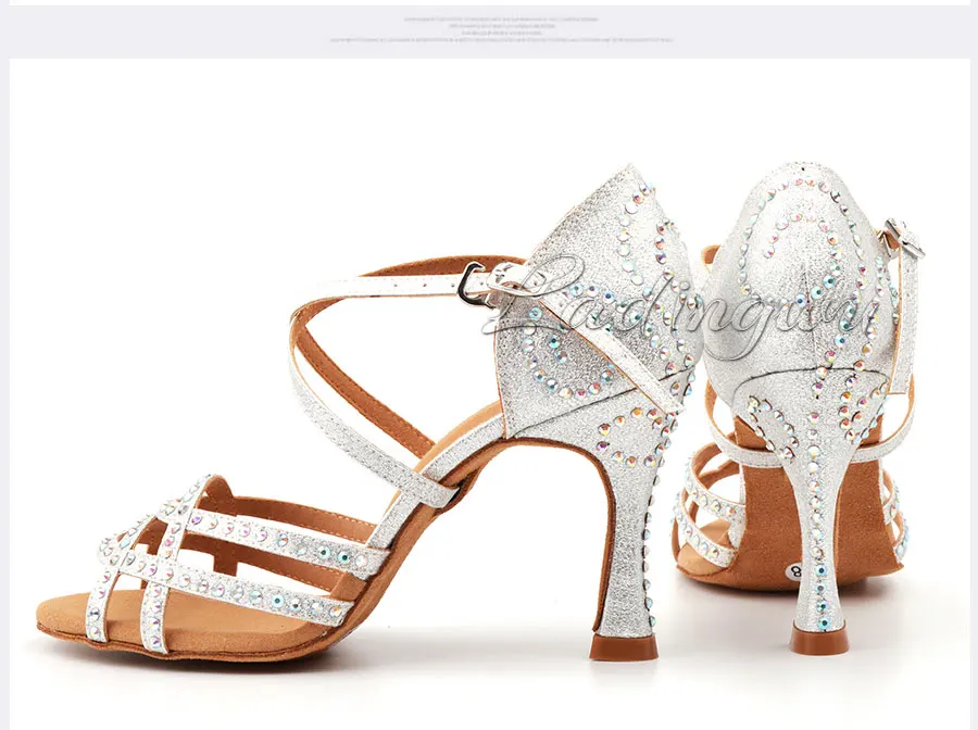 Ladingwu zapatos baile mujer latino красные туфли женские туфли для латинских танцев блестящие стразы Сальса Бальные Танцевальные Туфли каблуки 9 см