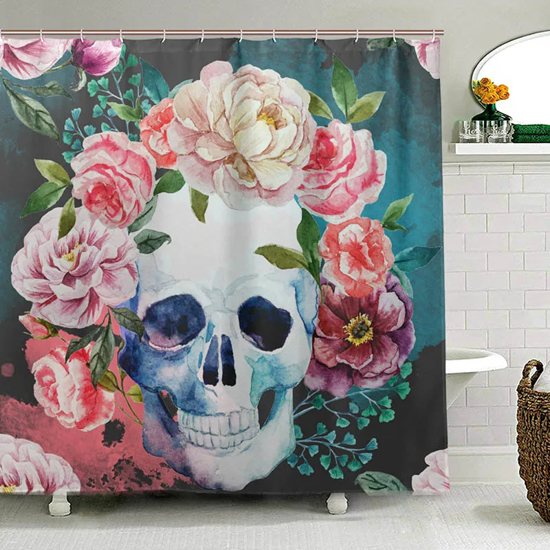 Day of the Dead Shower Curtain Colorful Flower Sugar Skull Waterproof Polyester Fabric Toilet for Bathroom with 12 Hooks | Дом и сад