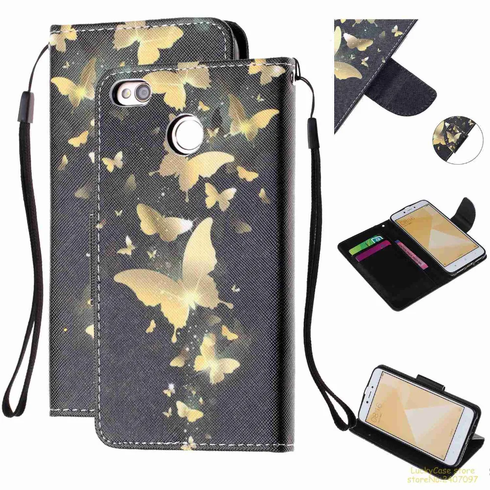 High quality Luxury PU Leather wallet phone case For Redmi 4X Magnetic Painted Full cover cases hoesje kryt etui fundas | Мобильные