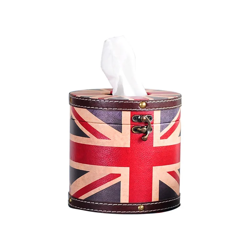 Креативная винтажная круглая кожаная коробка для салфеток дома Континентальная