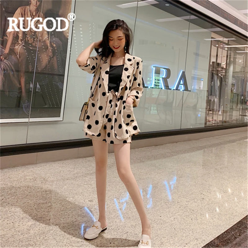 Женский костюм RUGOD офисный из 3 предметов шорты в горошек с отложным воротником