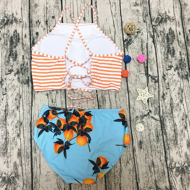 2019 сексуальный купальник в полоску с цветочным принтом и высокой талией на