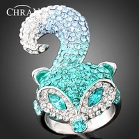 chran silver plated romantic crystal female rings fashion animal fox design cute engagement rings for women