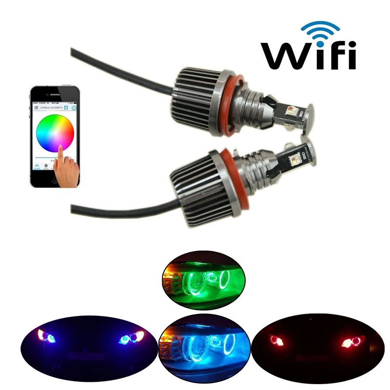 

H8 Wifi Led Marker Angel Eyes For Bmw E82 E92 X5 X6 E70 E71 E90 E60 E61 E63 Front Headlight DRL RGB Color Change 12V