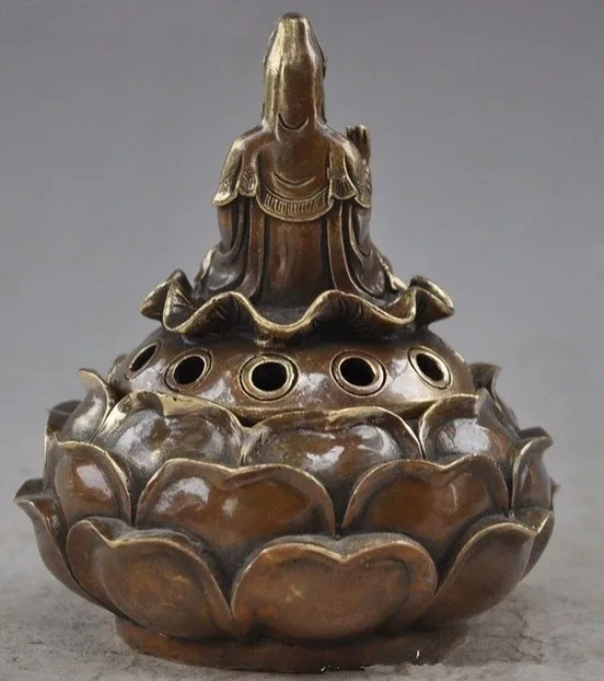 YM 312 с маркировкой буддизм латунный Лотос сиденье Бодхисаттва Кван-Инь Гуаньинь