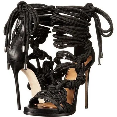 Сандалии гладиаторы женские на шнурках босоножки высоком каблуке с открытым