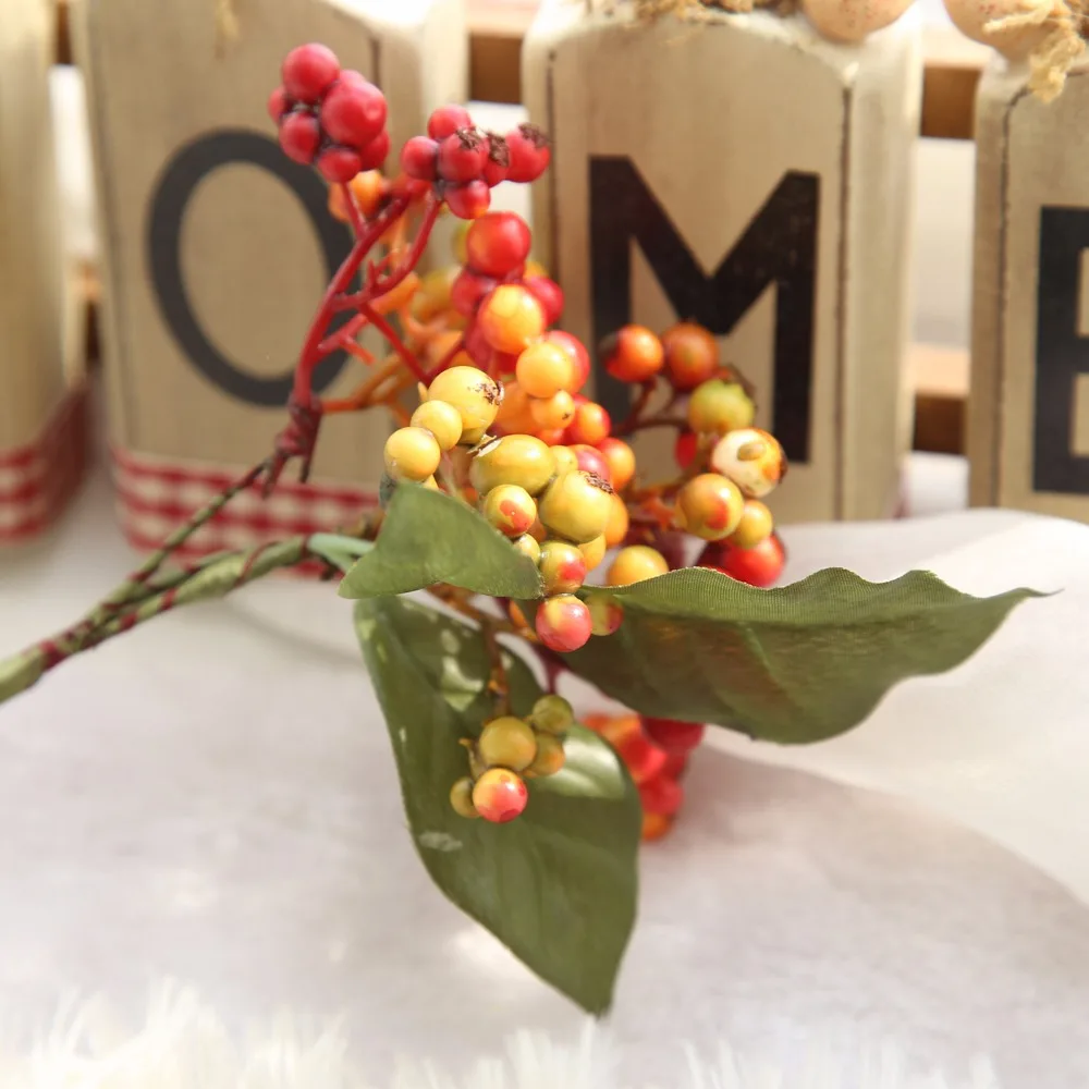 1 pcs artificial berry green bean foam flowers home decor small fake flowers bacca fruit branch decoration accessories fake plan