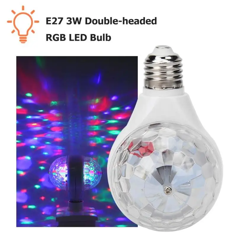 E27 3W двуглавый RGB светодиодный светильник с вращающимся хрустальным магическим шаром