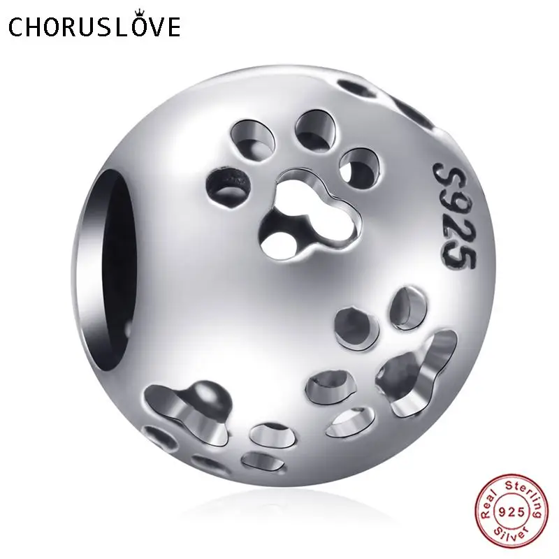 Choruslove оригинальные подлинные 925 стерлингового серебра Pet Paw Подвески Бусины