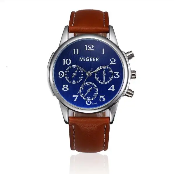 Brown-blue Relogio Masculino модные большие циферблат военные кварцевые мужские часы кожаные спортивные часы Роскошные мужские часы Reloj Hombre - Цвет: Brown-blue
