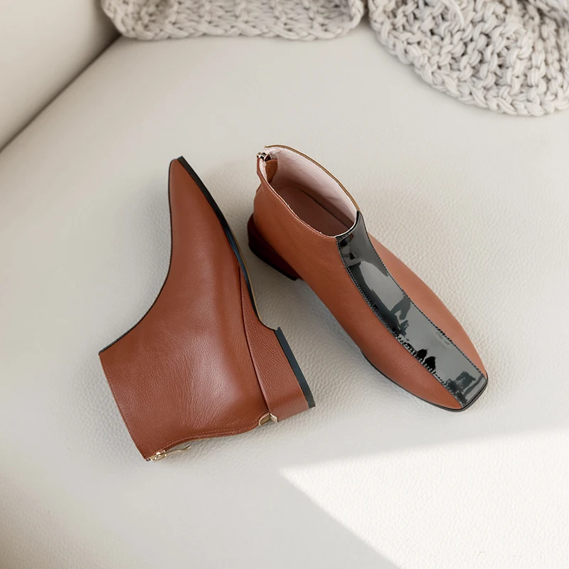 WETKISS/ботильоны из натуральной кожи женские ботильоны на низком толстом каблуке