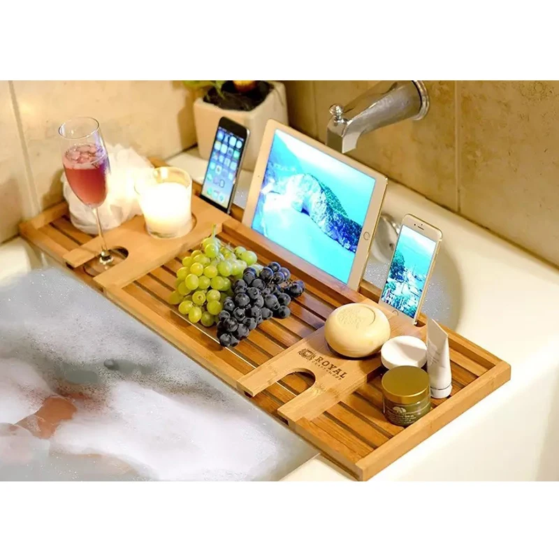 Бамбуковый поднос для ванной регулируемая полка держатель винных книг хранения