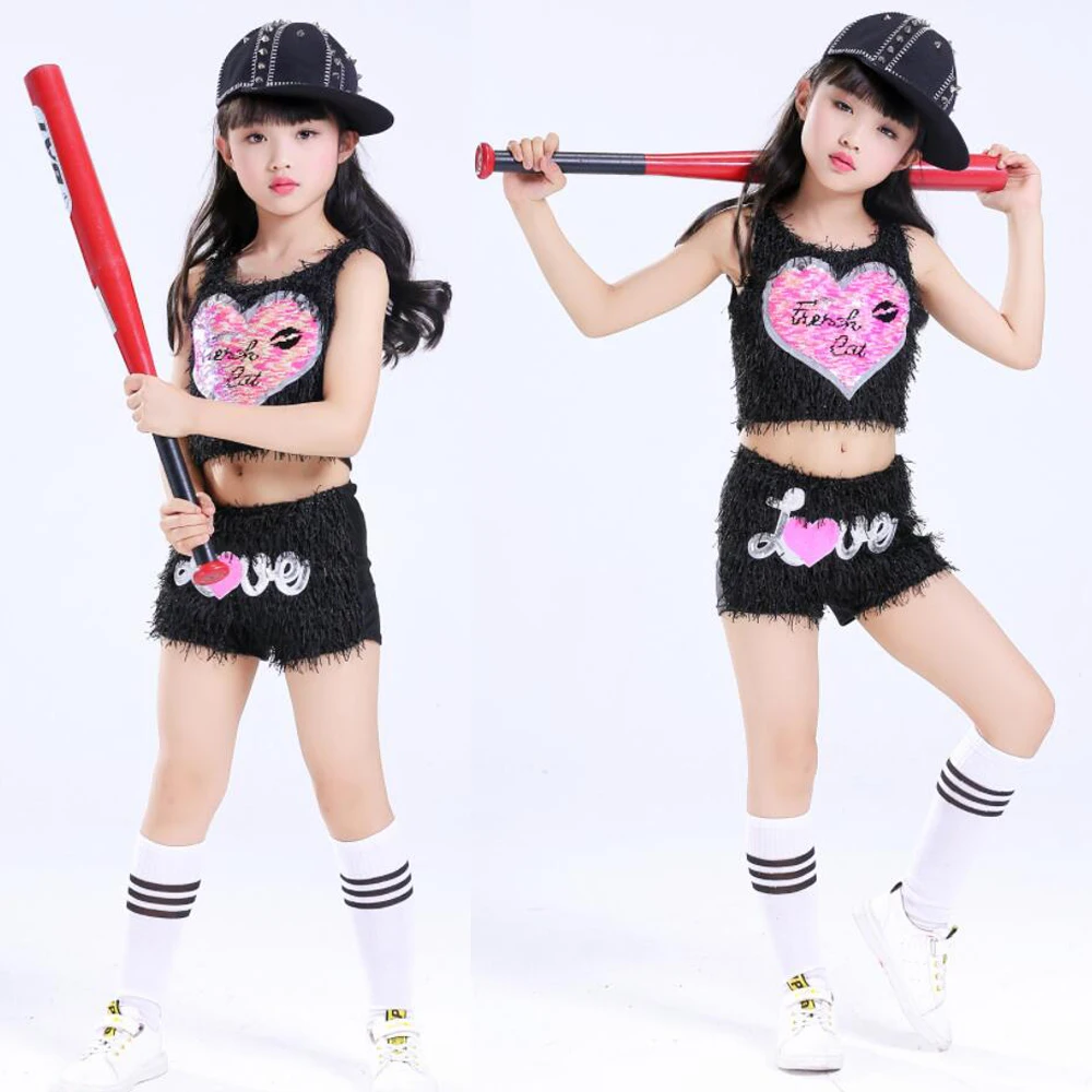 Детские джазовые танцевальные костюмы топы + штаны Одежда для танцев девочек