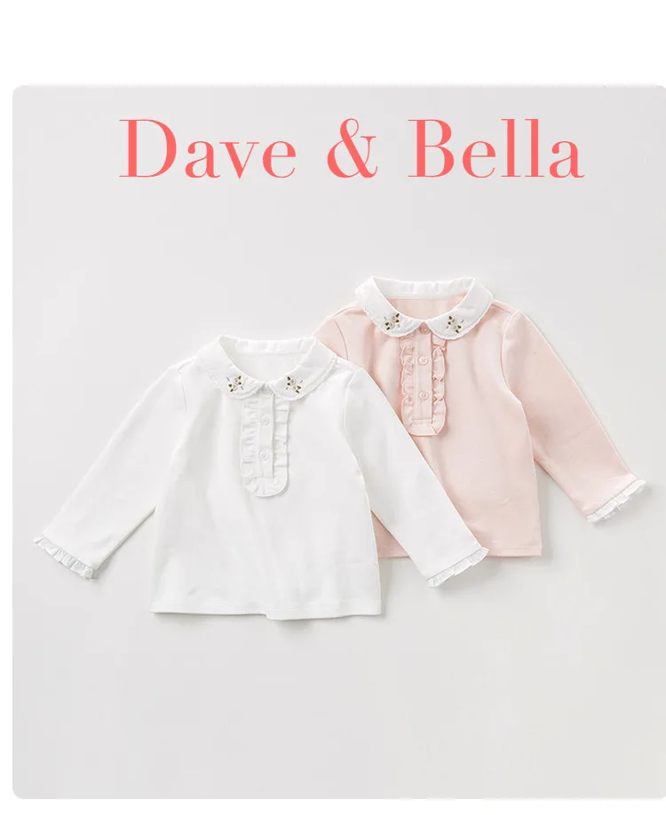DBQ11287-1 dave bella/осенне-Весенняя футболка для маленьких девочек; пуловер; модная однотонная детская футболка; милые детские топы с длинными рукавами