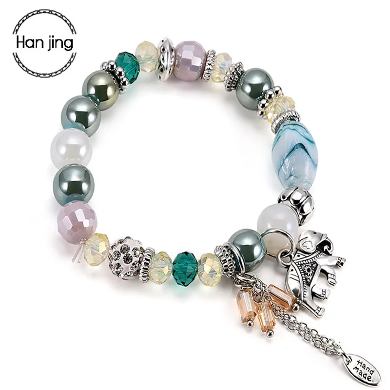 

Han Jing new arrival elephant boho luxury charm couple friendship custom string crystal bead bangle bracelets for women femme