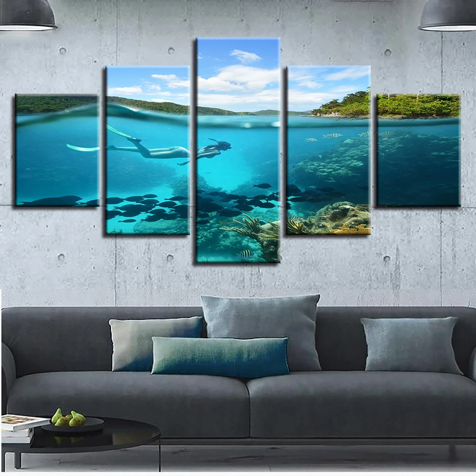 Декор для гостиной модульный холст картина плакат 5 шт. морская кровать Дайвинг и