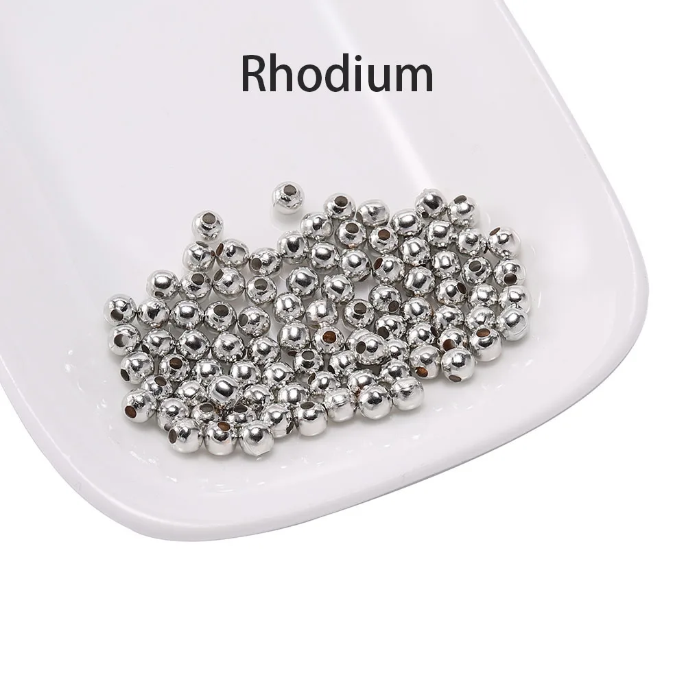 Rhodium 500 шт./лот, 2, 2,5, 3, 4 мм, серебристые, Золотые круглые бусины, металлические бусины для изготовления ювелирных изделий, аксессуары, принадлежности - Цвет: Rhodium