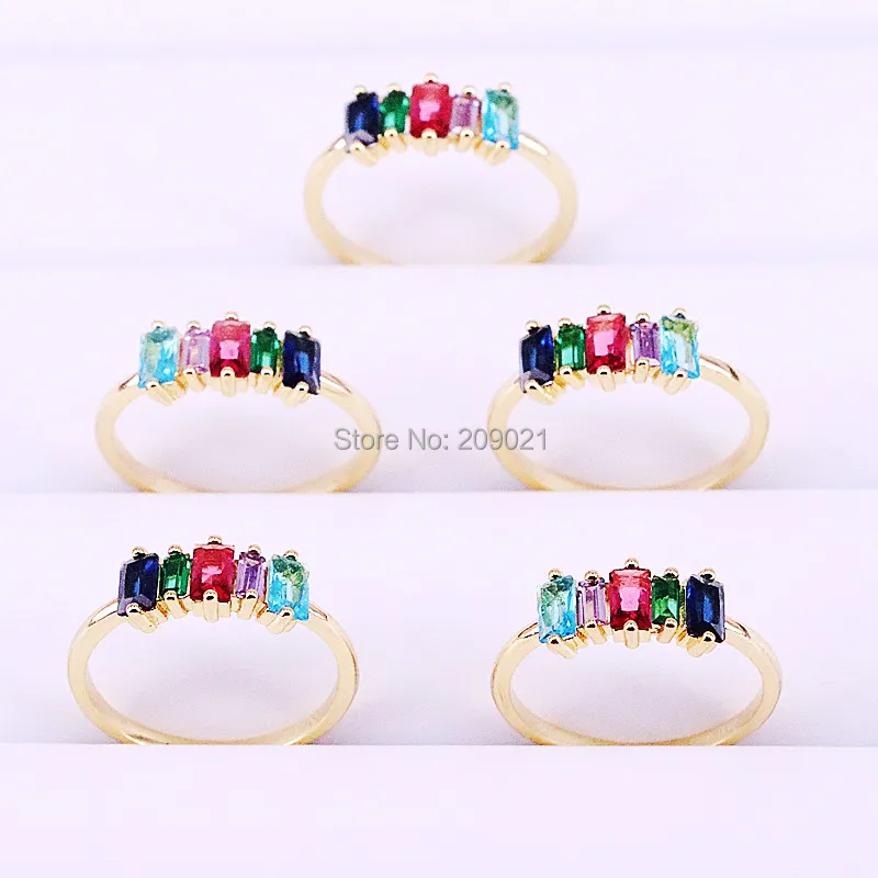 

8Pcs gold color Latest fashion micro pave cubic zirconia rainbow cz ring